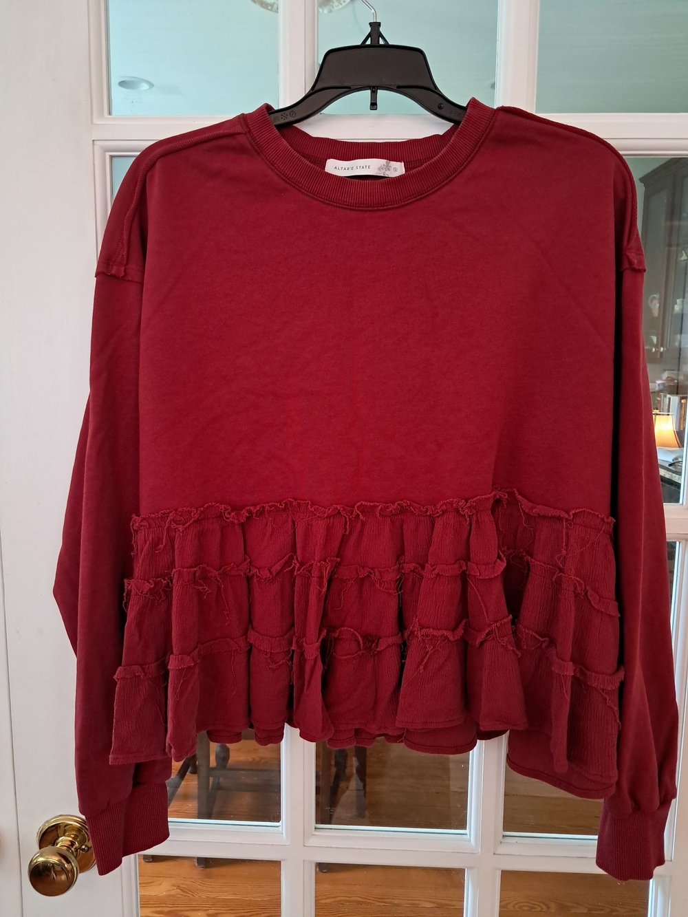 Altar'd State Women's Burgundy Ruffle-Hem Sweatshirt